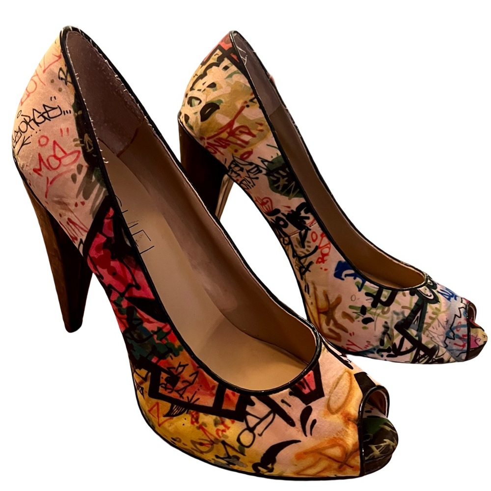 Rachel Roy Vibrant Graffiti Peep-Toe Heels
